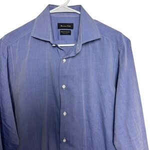 Massimo Dutti Men's Blue Textured Italian Cotton Dress Shirt Made in Spain 16.5